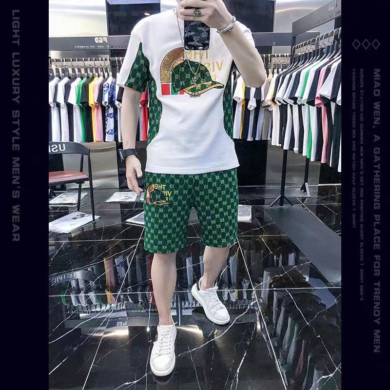 Set Áo Thun Ngắn Tay Cổ Tròn Và Quần Short Dáng Rộng Thời Trang Mùa Hè Phong Cách Châu Âu Cho Nam