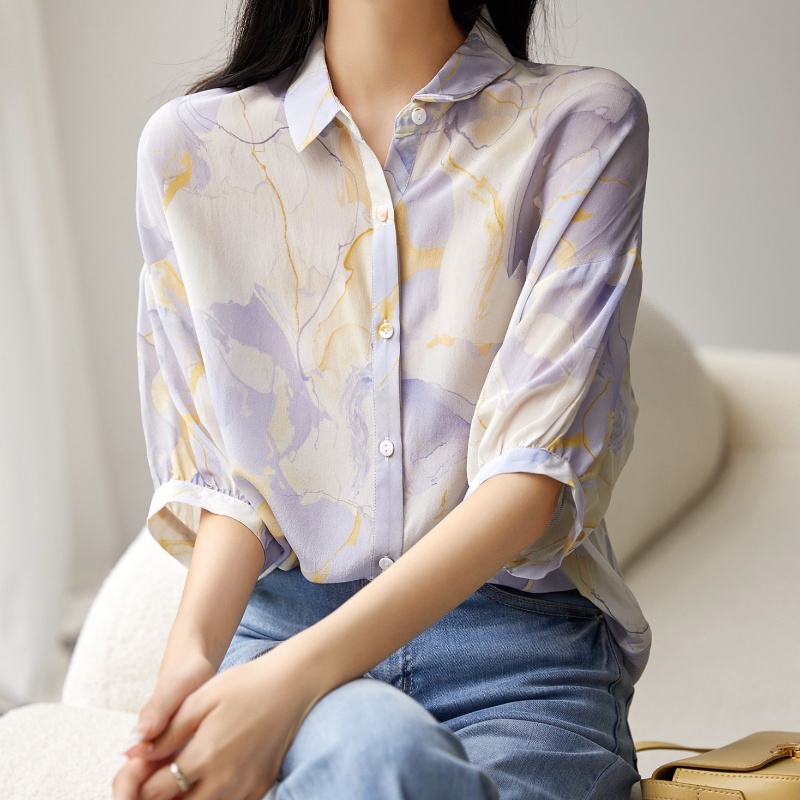 Áo Sơ Mi Giả Lụa Xếp Ly Cổ Bẻ Cao Cấp Thanh Lịch Dòng Không Lem Cho Nữ Q