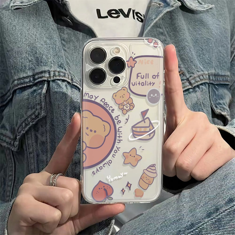 ✅Ốp Điện Thoại Mềm Chống Sốc Họa Tiết Gấu 6In Đơn Giản Cho iPhone12plus1378max 14pro 11 98FZ