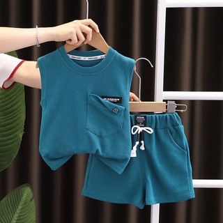 Bộ Trang Phục 2 Mảnh Gồm Áo Ba Lỗ Cổ Tròn In Họa Tiết + Quần Short Thời Trang Mùa Hè Cho Bé Trai