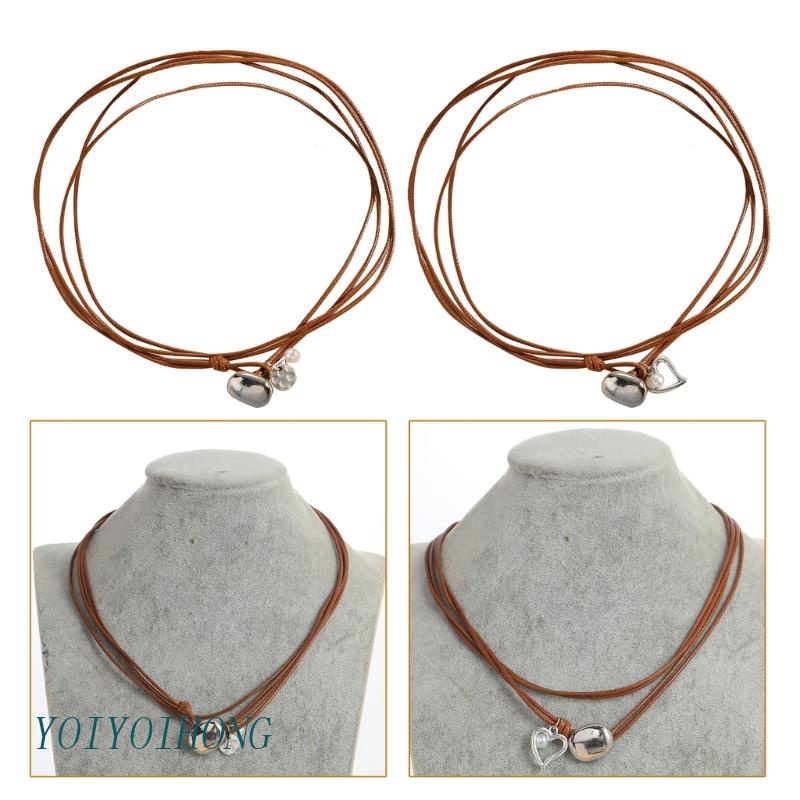 Vòng cổ Choker Da Nâu Nhiều Lớp Đính Hạt Ngọc Trai