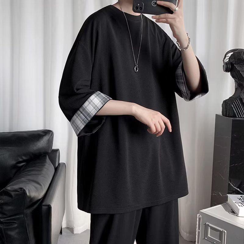 Áo Thun Tay Ngắn Dáng Rộng Bằng Lụa Lạnh Thời Trang Mùa Hè Cho Nam