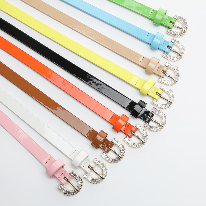 Thắt Lưng Da Mỏng Màu Sáng Đính Đá Phối Khóa Kim Loại Trang Trí Đầm Thời Trang Mùa Hè Cho Học Sinh