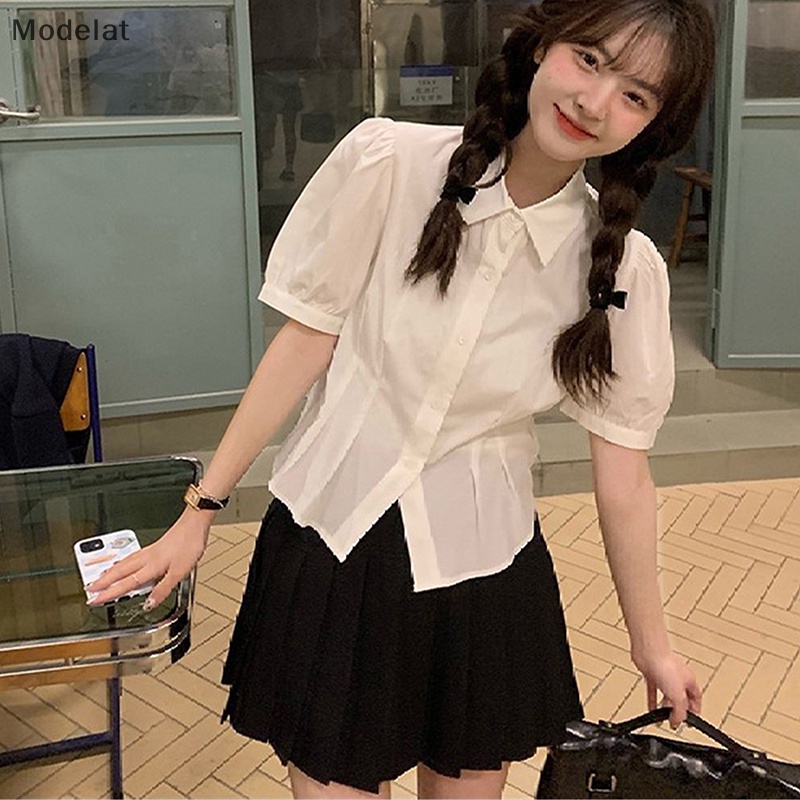 Áo Kiểu MFC Tay Ngắn Phồng Màu Trơn Đơn Giản Thời Trang Mùa Hè Cho Nữ