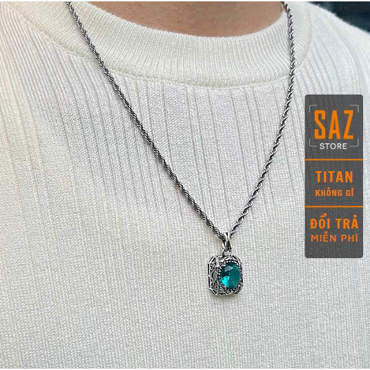 Vòng cổ nam nữ unisex titan thời trang Bander Saz Store đá Ngọc lục bảo - Vòng cổ Bander