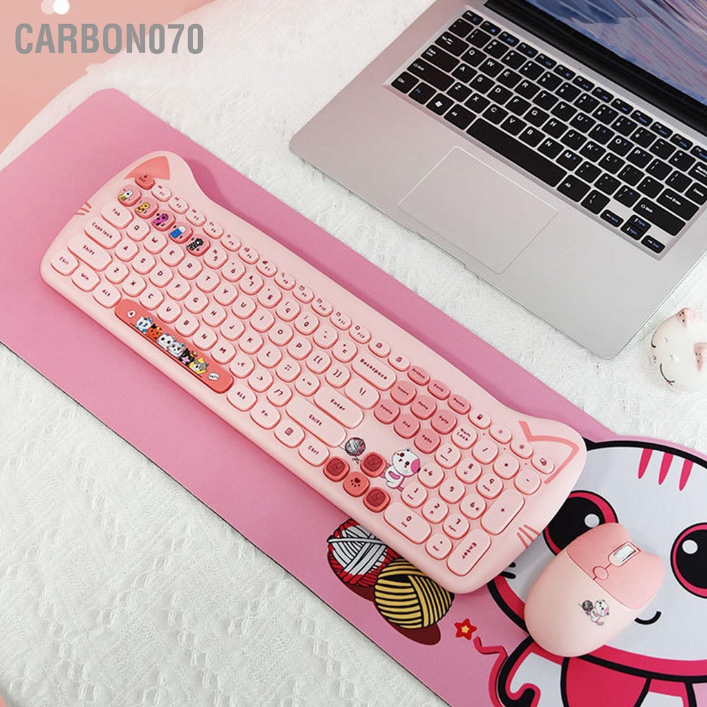 Carbon070 Combo Chuột Bàn Phím Không Dây 2.4GHz Màu Tương Phản Dễ Thương 110 Keycaps Tròn Và Cho Nữ Sinh Văn Phòng