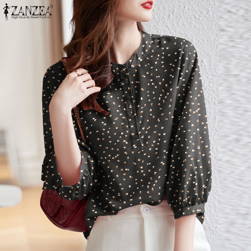 Áo sơ mi nữ ZANZEA tay lỡ cổ tròn dáng rộng thời trang Hàn Quốc