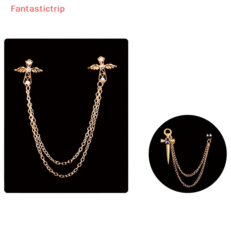 Ghim Cài Áo Hình Thiên Thần Đính Pha Lê Phối Dây Xích Tua Rua Thời Trang Cho Nam Nữ