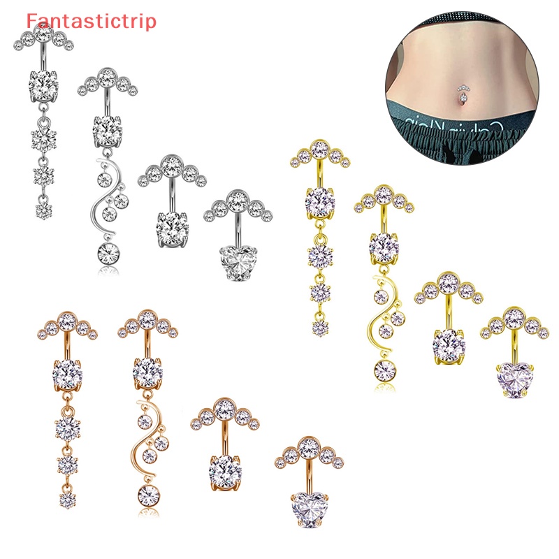 1 Bộ Khuyên Rốn Bằng Thép Không Gỉ Đính Đá Zircon Thời Trang Mới