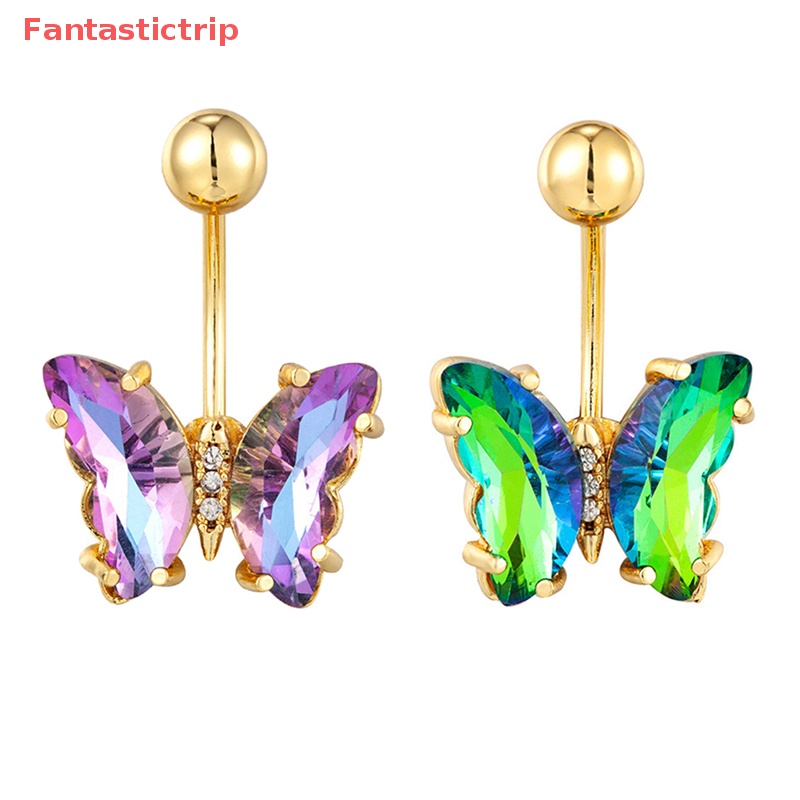 [Fantastictrip] Khuyên Rốn Hình Bướm Pha Lê Nhiều Màu Sắc Bằng Thép Phẫu Thuật Thời Trang Mới Cho Nữ