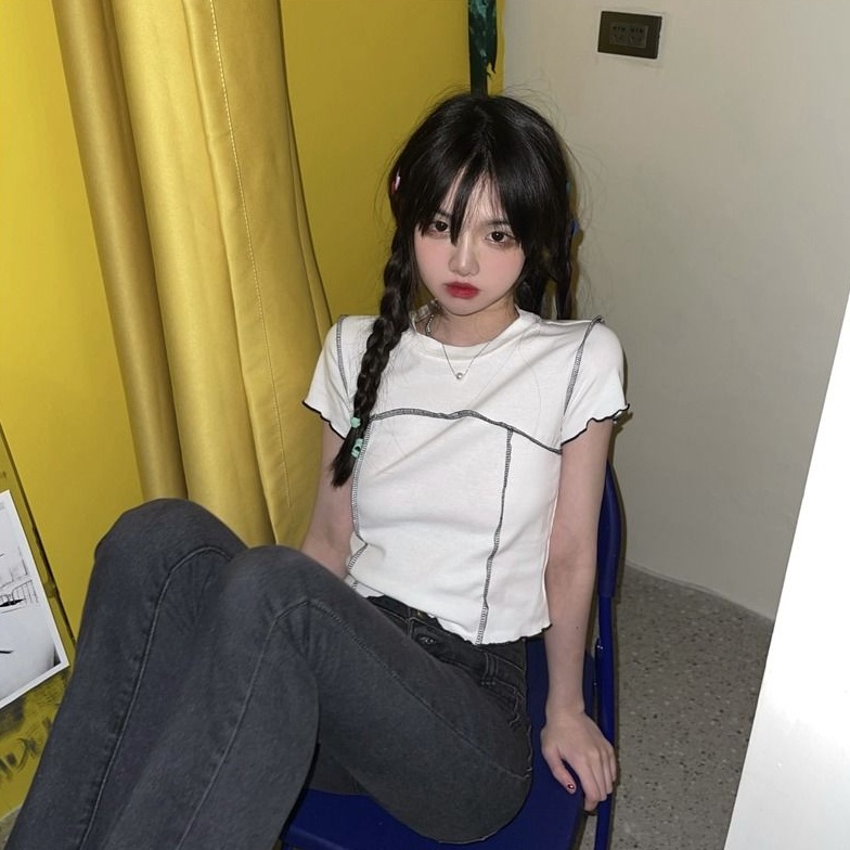 Áo baby tee Thun croptop Ngắn Lưng Cao Phong Cách Retro Mùa Hè Mới Quyến Rũ Dễ Phối Đồ Cho Nữ