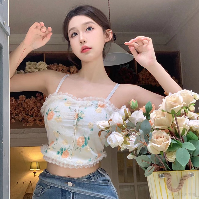 Áo Croptop Sát Nách Phong Cách Retro Hàn Quốc Cho Nữ