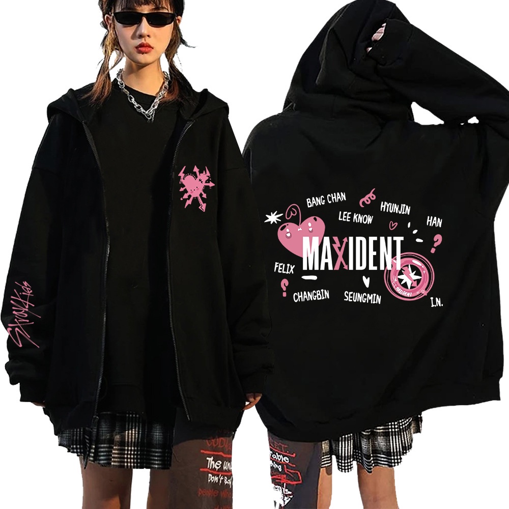 Áo khoác hoodie MMIOT có khóa kéo phong cách Kpop Stray Kids Maxident Hàn Quốc thời trang