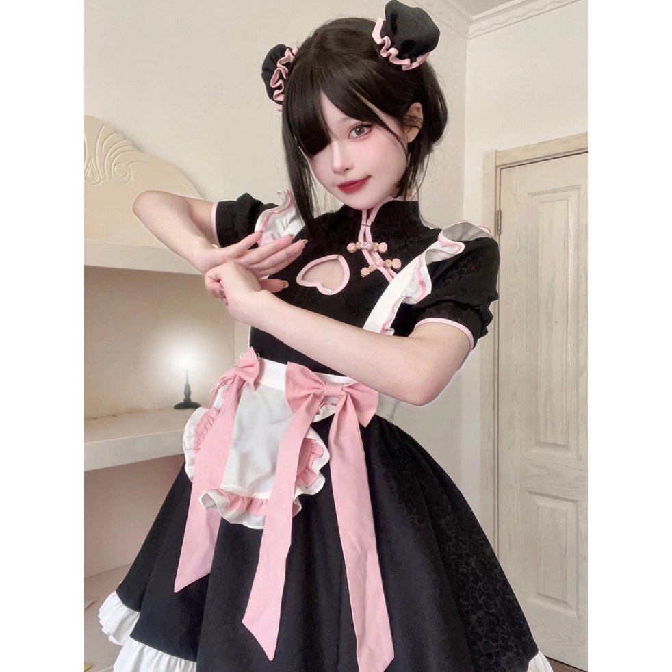 Đầm Lolita Có Khóa Cài Rỗng. Set Áo Tay Ngắn + Chân Váy + Tạp Dề Xinh Xắn Cho Nữ Cô Gái Ngọt Ngào Dễ Thương. Quần Lót Thiết Kế Quyến Rũ Thời Trang Dành Cho Nữ