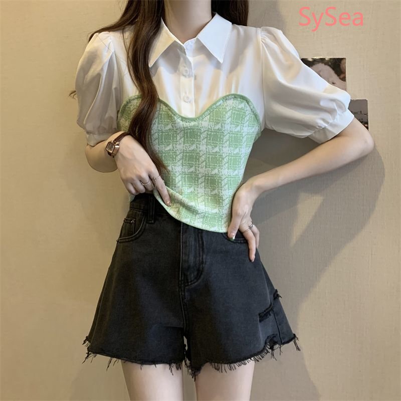 Áo Sơ Mi Tay Phồng Cổ Bẻ Thời Trang Mùa Hè Phong Cách Pháp Cho Nữ