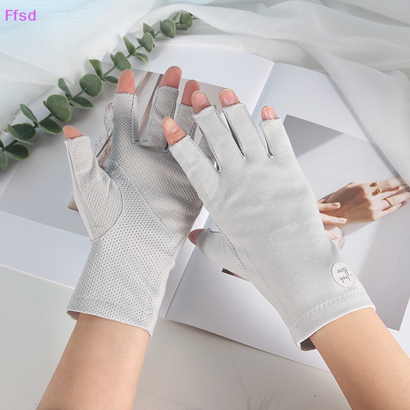 Găng Tay Hở Ngón Bằng Cotton Phối Ren Chống Trượt Thời Trang Mùa Hè Cho Nữ