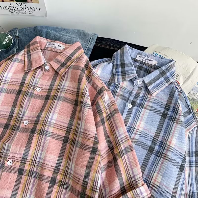Áo Sơ Mi Tay Ngắn Dáng Rộng Họa Tiết Kẻ Sọc Phong Cách Retro Mỹ Thời Trang Mùa Hè Cho Nữ