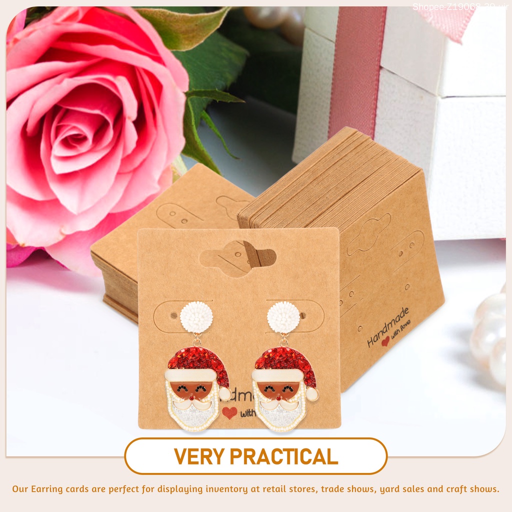 Set 100 Tấm Thẻ Giấy Kraft Ba Màu Trưng Bày Trang Sức Vòng Cổ / Bông Tai