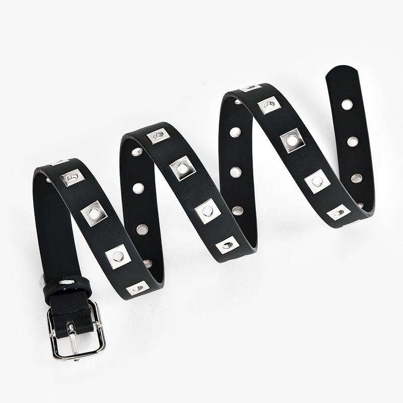 Thắt Lưng Màu Trơn Khóa Vuông Rỗng Phong Cách Punk Thời Trang Cho Nữ
