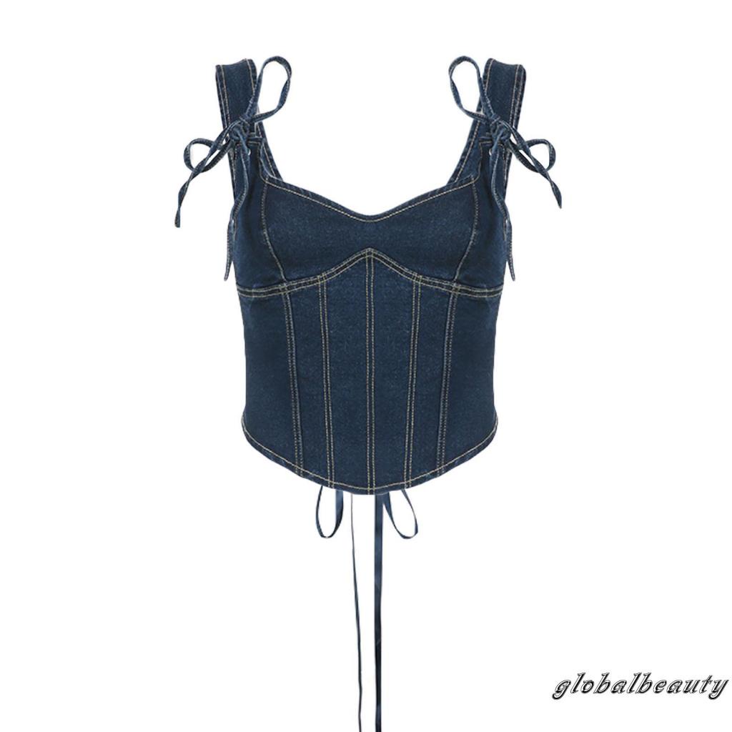 Áo Denim Không Tay Cắt Thấp Thời Trang Mùa Hè Dành Cho Nữ