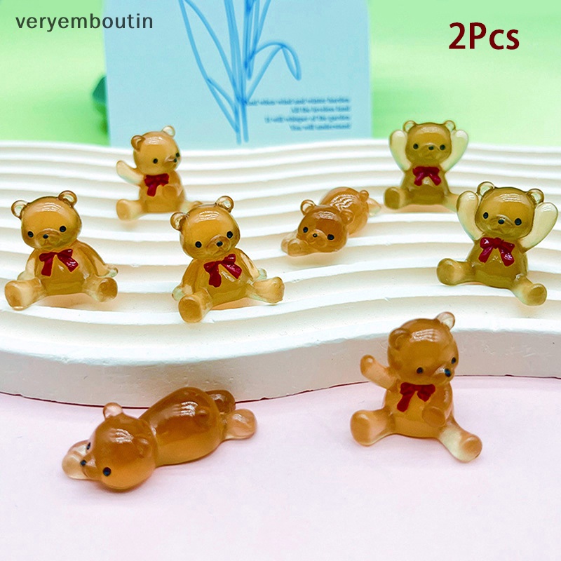 Bộ 2 Tượng Gấu Hoạt Hình Màu Dạ Quang Bằng Nhựa Resin Dễ Thương Dùng Trang Trí Tiểu Cảnh / Xe Hơi