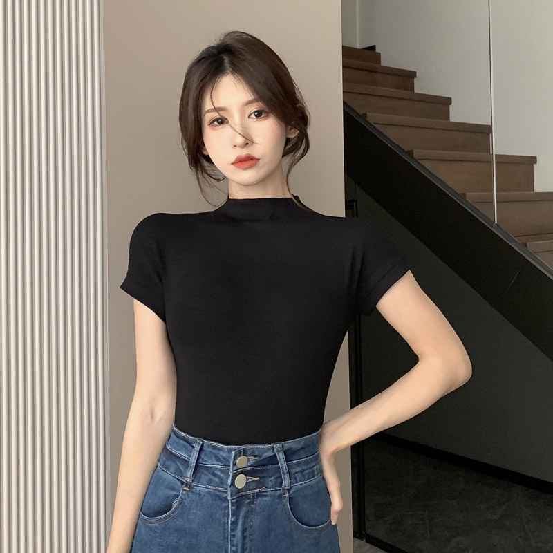 Áo Thun Màu Trơn Dáng Ôm Thời Trang Hàn Quốc Cho Nữ