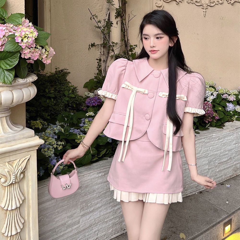 Mnefokc Set 2 Món Thiết Kế Phong Cách Tiểu Thư, Màu Hồng Ngọt Ngào Nữ Tính Dành Riêng Cho Bạn Gái