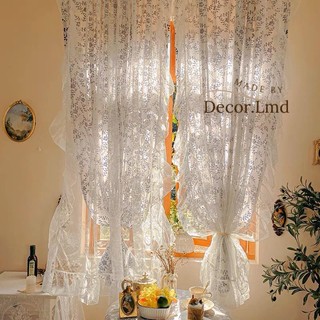 Rèm cửa sổ hoa xanh trắng 2 lớp nhún bèo ren decor trang trí phòng ngủ homestay, màn cửa sổ vải dán tường chống nắng