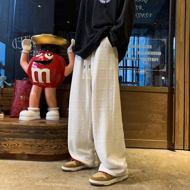 Quần Cotton Dày Ống Rộng Phong Cách Đường Phố Hong Kong Thời Trang Xuân Thu Cho Nam