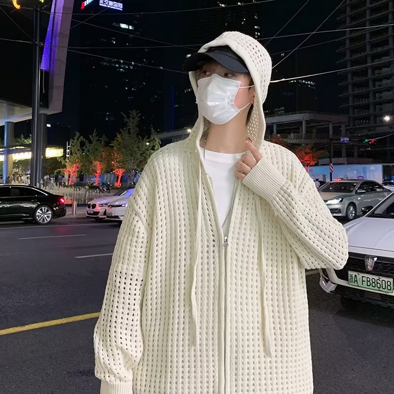 Áo Khoác Dệt Kim Phối Khóa Kéo Phong Cách Hip Hop Thời Trang Cho Nam