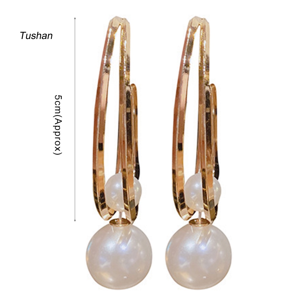 1 Đôi Bông Tai Tròn Lớn Đính Ngọc Trai Nhân Tạo Dành Cho Nữ