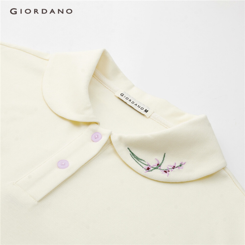 Áo sơ mi polo GIORDANO 18313201 tay áo thêu hoa dành cho nữ