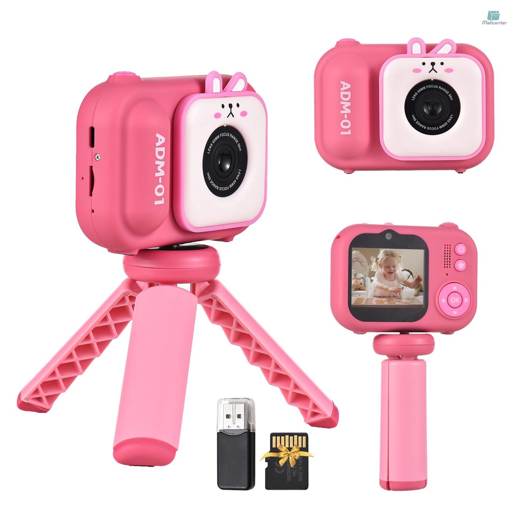 1080P Kids Digital Camera Mini Video Camera for Kids 48MP 2.4 Inch IPS Screen Dual Lens Built-in Battery with 32GB Memory Card &amp; Card Reader &amp; Desktop Tripod Birthday Christmas Gift for Boys Girls