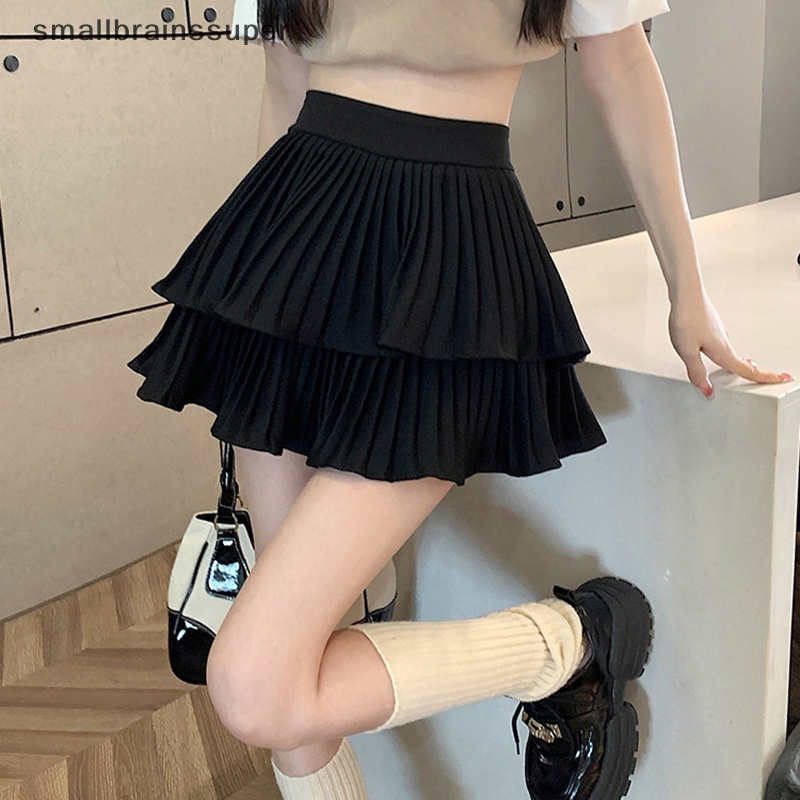 Chân Váy Ngắn Xếp Ly Lưng Cao Màu Trơn Thời Trang Hàn Quốc Gợi Cảm Cho Nữ