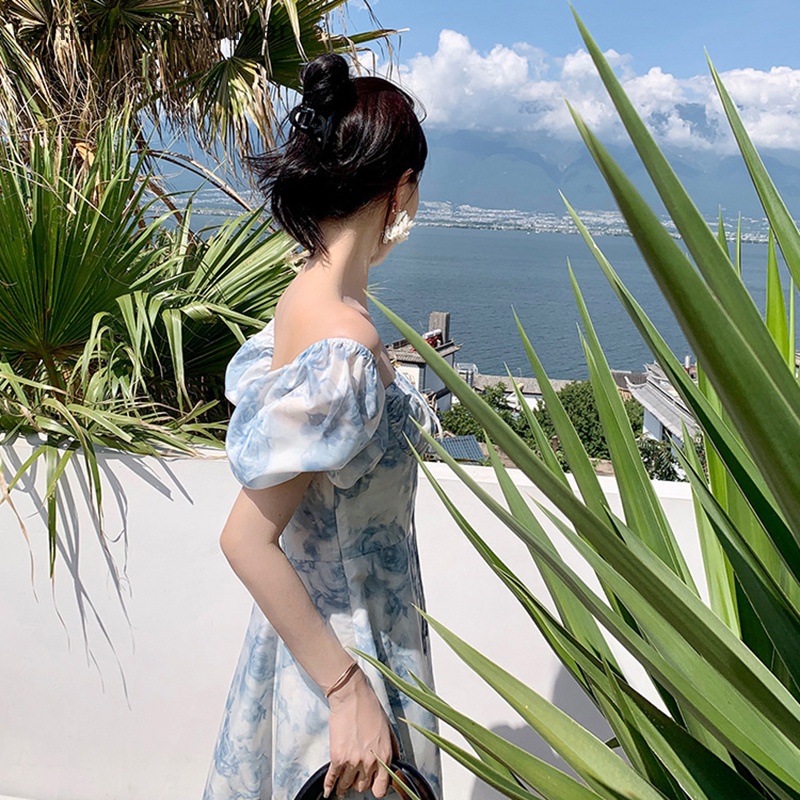 Đầm Chiffon Dài Hở Vai Xẻ Tà Họa Tiết Hoa Thời Trang Mùa Hè Cho Nữ SBS