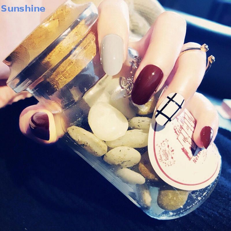 Bộ 24 Móng Tay Giả Ngắn Màu Đỏ Rượu Vang Thời Trang diy