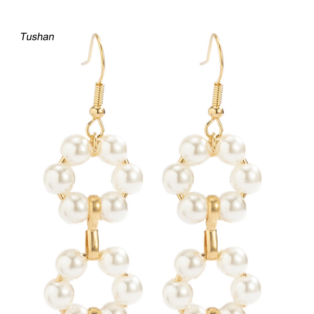 1 Đôi Bông Tai Hình Hoa Đính Ngọc Trai Nhân Tạo Dáng Dài Thời Trang