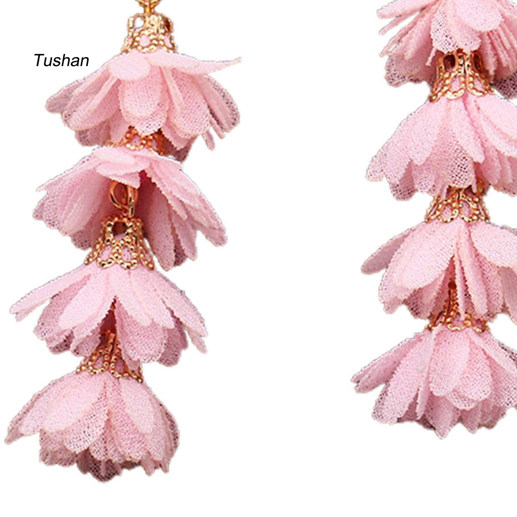 1 Đôi Bông Tai Hình Hoa Tua Rua Nhiều Lớp Bằng Hợp Kim