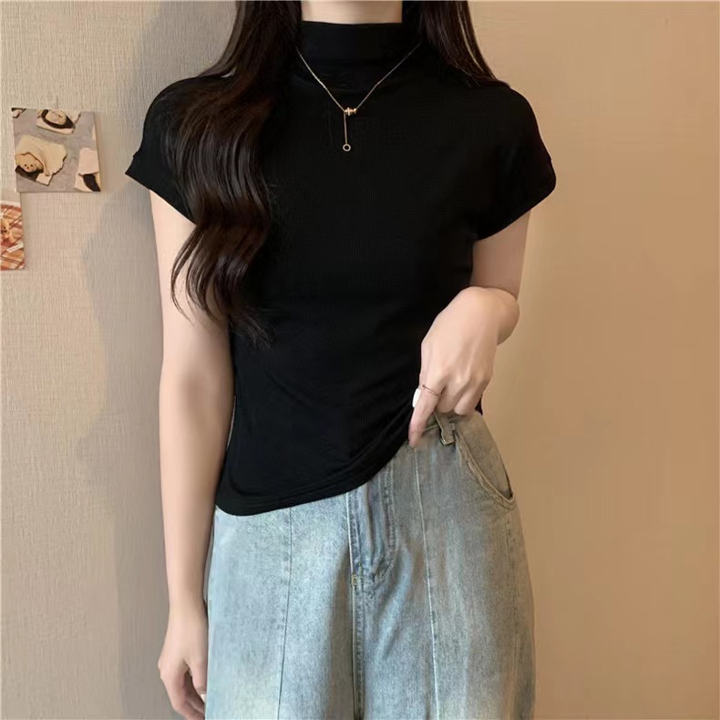 SUXI Áo Thun Tay Ngắn Cổ Cao Màu Sắc Đơn Giản Dễ Phối Đồ Thời Trang Mùa Hè Cho Nữ