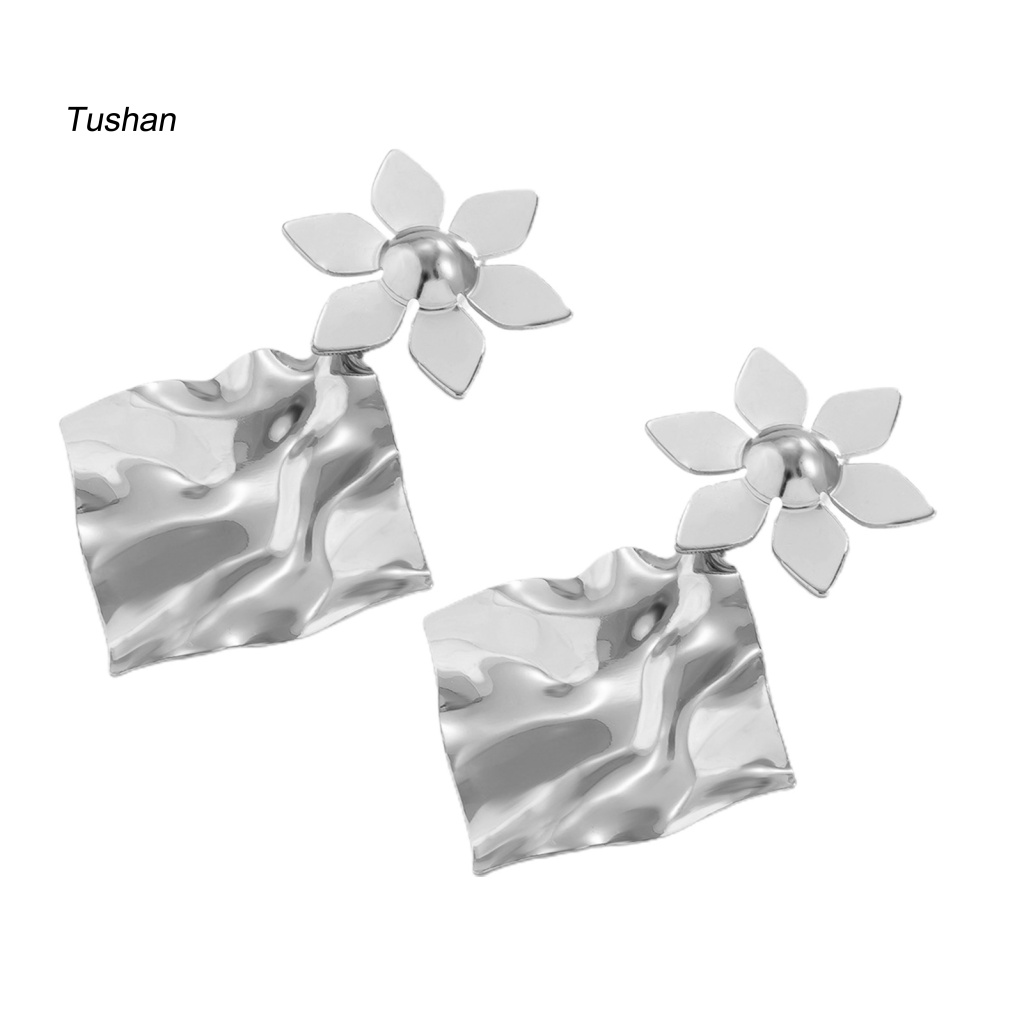 1 Đôi Bông Tai Dáng Dài Hình Vuông Xếp Ly Thiết Kế Độc Đáo Thời Trang