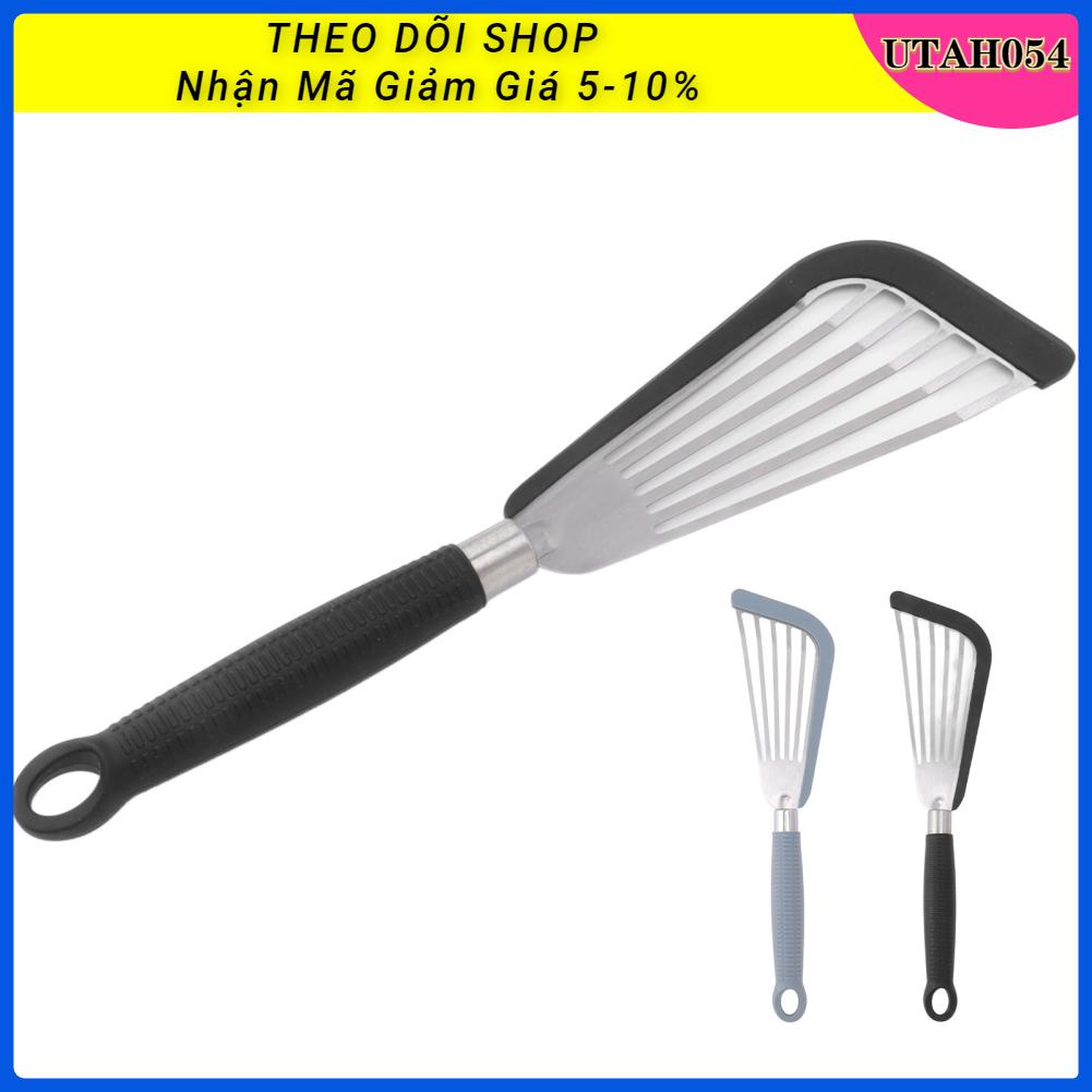 Utah054 Thìa đánh cá bằng silicon có rãnh thép không gỉ phủ chống dính để chiên trứng bò bít tết