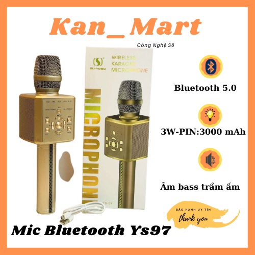Micro karaoke bluetooth YS97 không dây, Loa karaoke bluetooth tích hợp loa bass,tress, Bảo hành 6 tháng