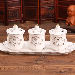 Bộ chung nước thờ cúng bạch ngọc sen trắng - đồ thờ vạn phúc