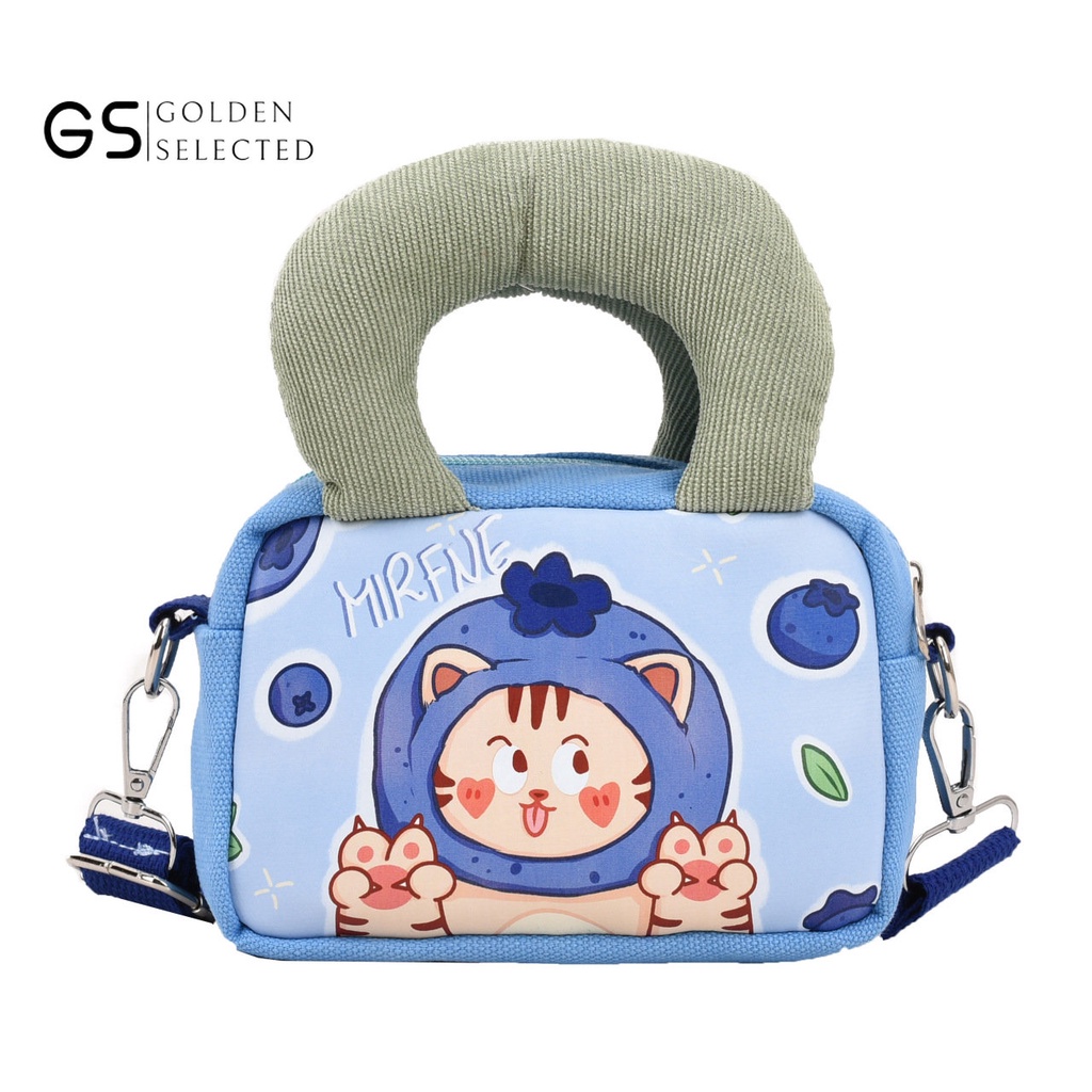 Túi Đeo Chéo Vải Canvas Mềm Dáng Vuông Nhỏ In Họa Tiết Hoạt Hình Vui Nhộn Dễ Phối Đồ Thời Trang Cho Nữ