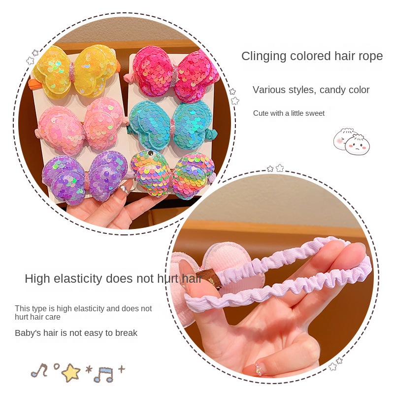 Dây Cột Tóc Cao Su Đính Sequin Hình Bướm Dễ Thương Không Đau Cho Bé Gái