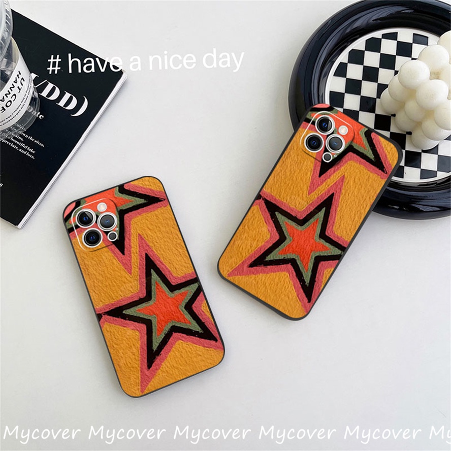Ốp Điện Thoại Silicon Mềm Họa Tiết Ngôi Sao Màu Cam Cho iPhone 11 13 12 14 Pro Max X XR Xs Max 6 7 8 Plus