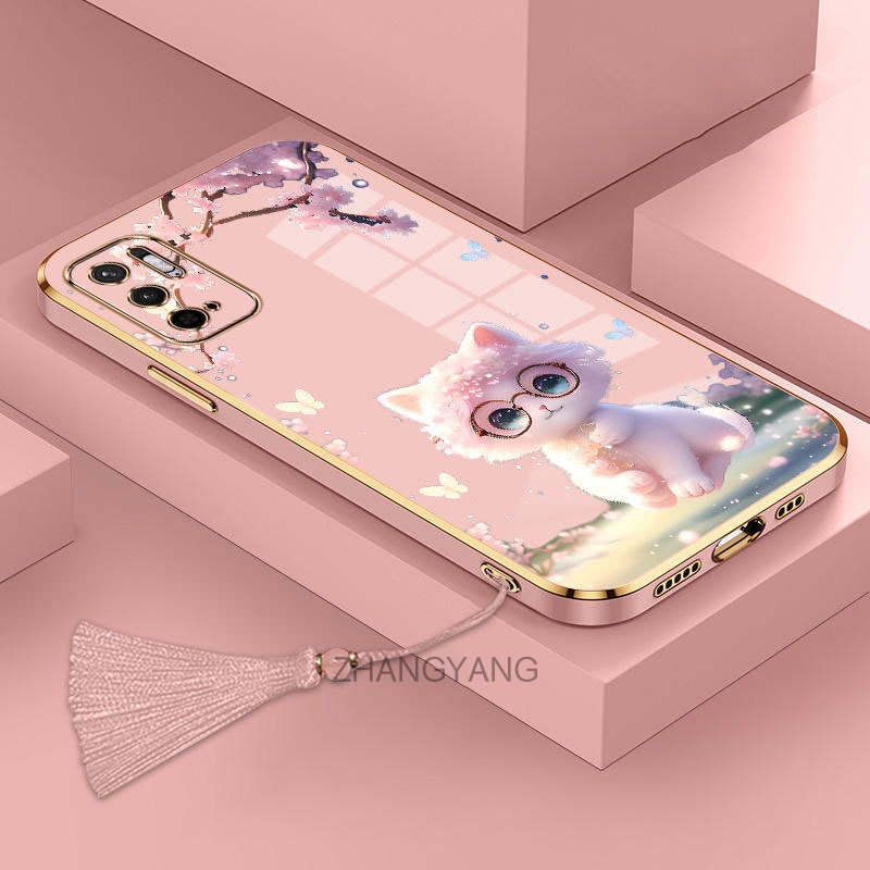 Ốp Điện Thoại TPU Silicon Mềm Mạ Viền Hình Mèo Dễ Thương Có Dây Đeo Cho Redmi note 10 5G