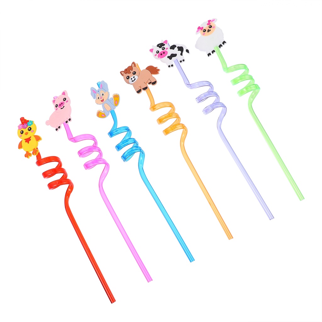 Set 6 Ống Hút Nhựa Hình Động Vật Đáng Yêu Cho Bé
