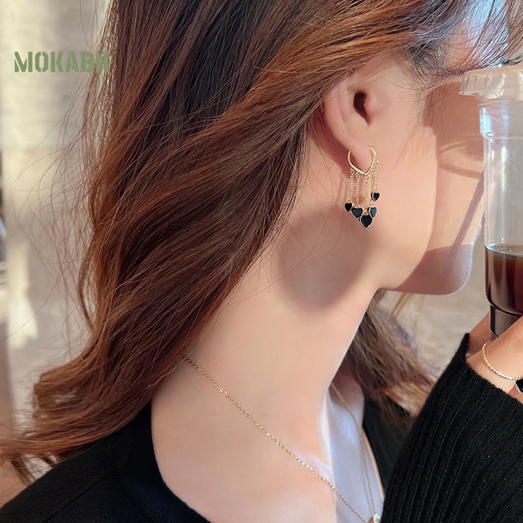 1 Đôi Bông Tai Hợp Kim Hình Trái Tim Màu Đen Phong Cách Hàn Quốc Thanh Lịch Dành Cho Nữ