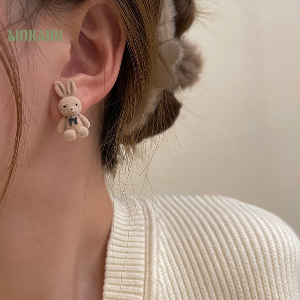 [Mới] 1 Cặp Bông Tai Thỏ Nhung Ấm Áp Thanh Lịch Thời Trang Mùa Đông